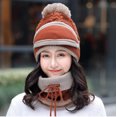 thumbnail image 1 of Gorro de mujer, gorro de lana cálido para invierno, gorro cálido y bonito para mujer, gorro tejido con protección para los oídos de tres piezas (color caramelo), 1 of 4