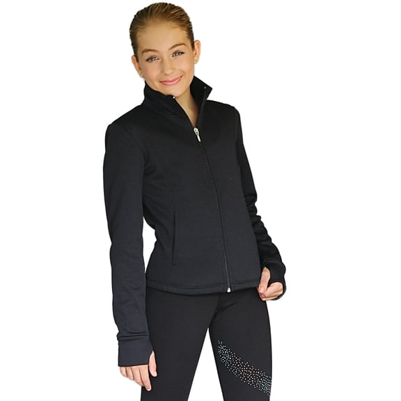 ChloeNoel Figure Skating Jacket with Pockets & Thumb Holes - Princess Seam Fitted JT61 Black (Size AXL)