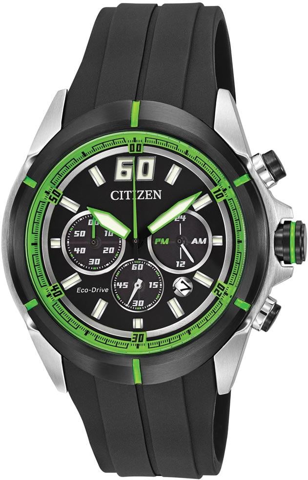 black and green citizen watch