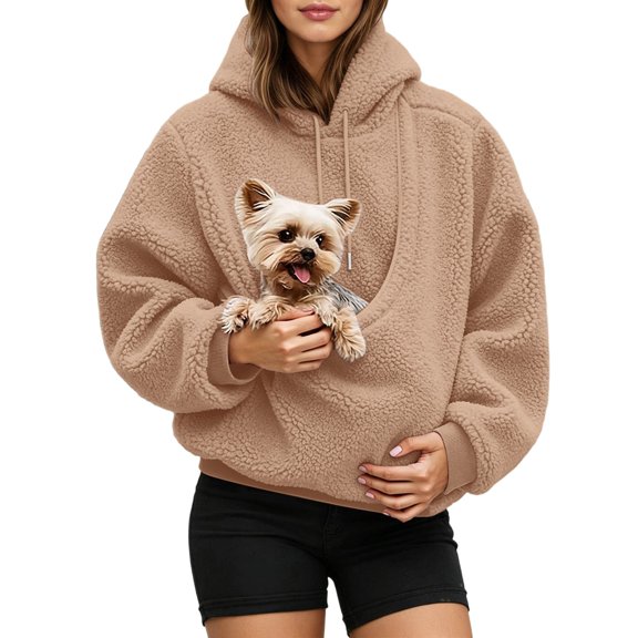 Oversized Hooded Sweatshirt With Pocket Front Carry Pouch Pet Pouch Hoodie For Women, Dog Sling Carrier Sweatshirt, Work Daily Cozy Pullover With Kangaroo Pocket For Cats Dogs (Coffee1,XXXL)