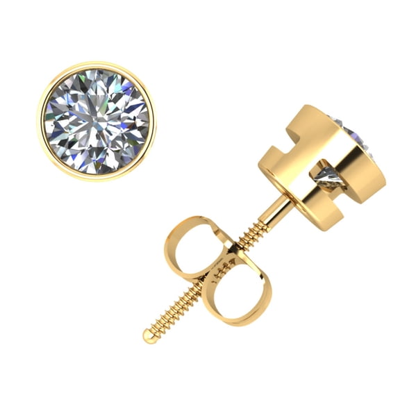 Natural 0.50Ct Round Diamond Stud Earrings 14k Yellow Gold Bezel Screwback E VS1
