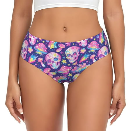 Womens Underwear - Skull rainbow mushroom colorful No Show Seamless Underwear for Women  Soft Stretch Womens Panties  Hipster Ladies Panties Bikini Underwear Briefs