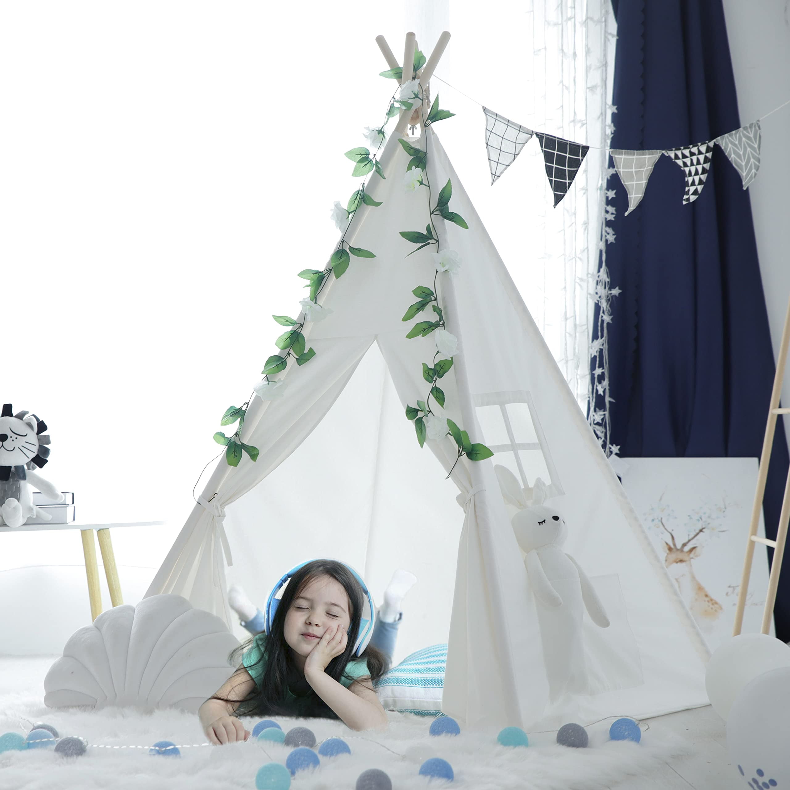 PUCACHI Kids Teepee Tent - Natural Cotton Canvas Indoor