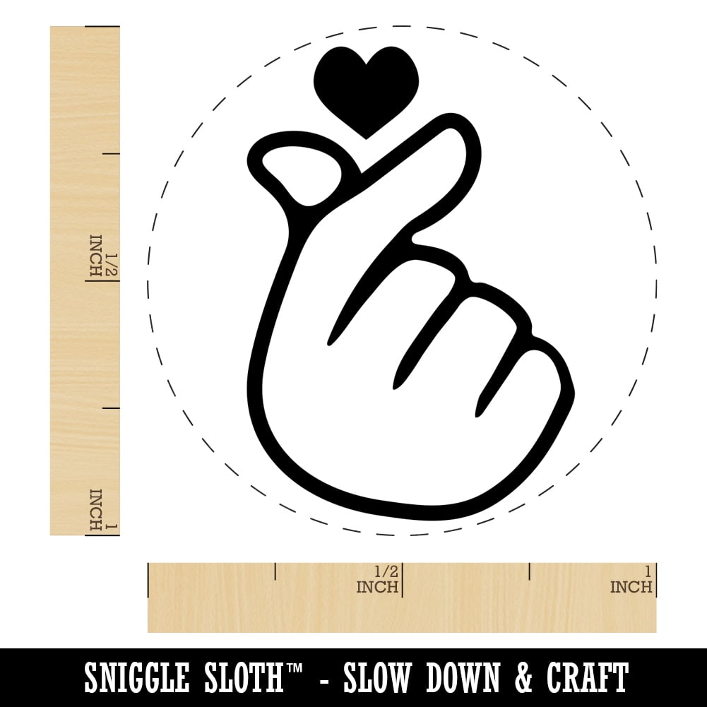 Heart Fingers Gesture of Love Self-Inking Rubber Stamp Ink Stamper - Black Ink - Medium 1 Inch