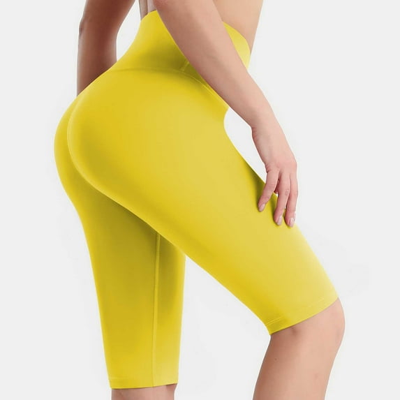 Tdoqot Biker Shorts for Women- High waisted Wrokout Womens Shorts Yellow Size 8
