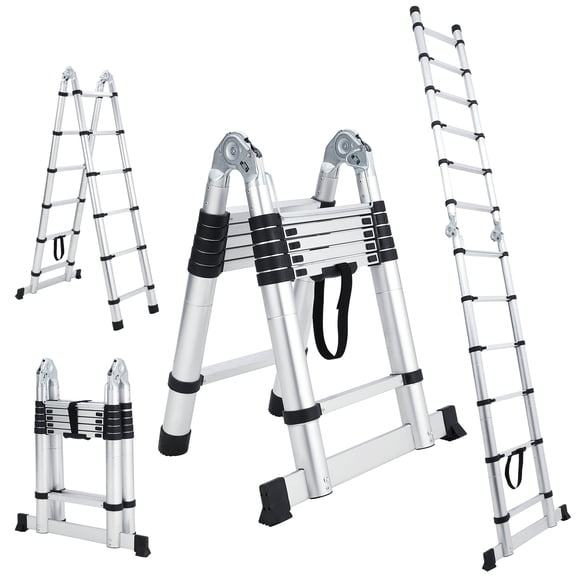 GloryStar Telescopic Ladder Made from Durable Aluminum, Innovative A Frame Structure with Non-Slip Feet and Stabilizing Support, Perfect for a Variety of Home, Garden, Outdoor, or Roof Applications