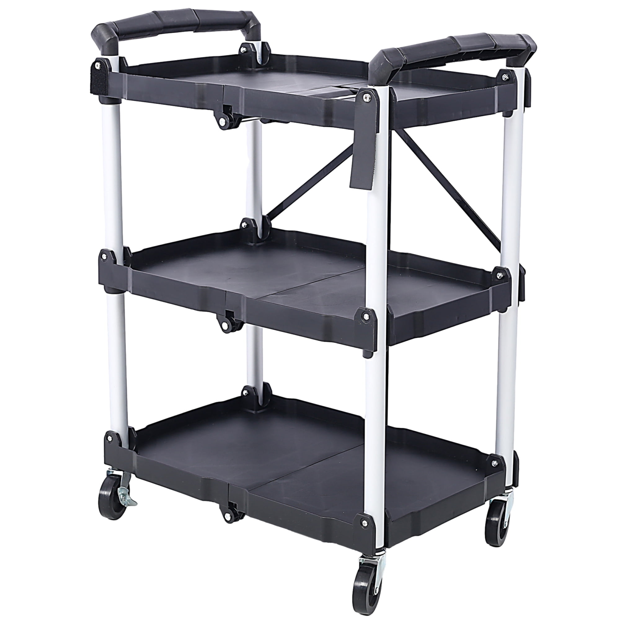 3 Layers Folding Collapsible Service Cart Roll Tool Cart Load Capacity