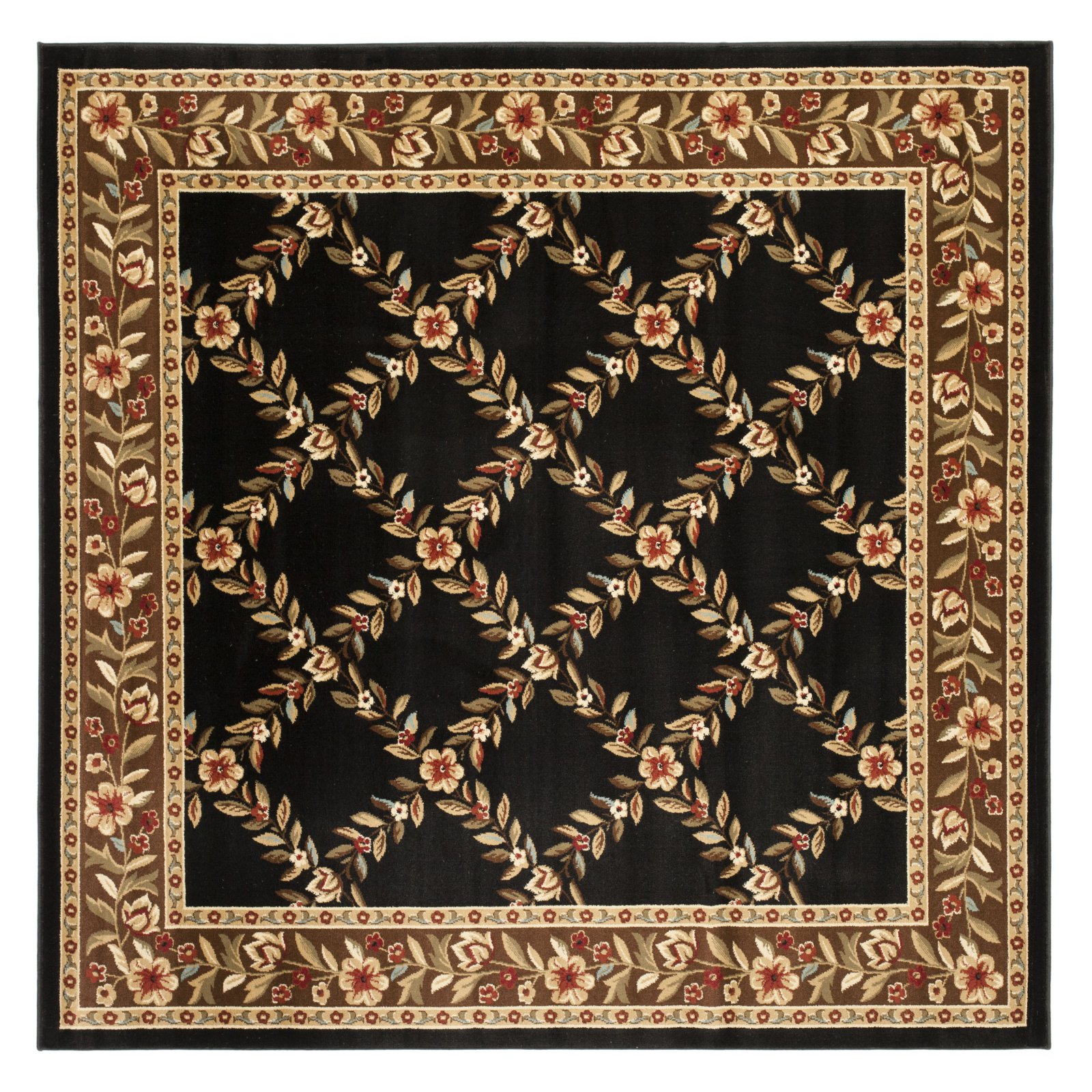 SAFAVIEH Lyndhurst Marshall Floral Border Area Rug, Black/Brown, 6'7" x