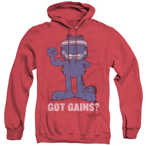 Garfield Got Gains Adult Heather Hoodie Sweatshirt Red