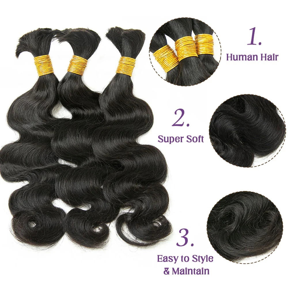 Body Wave No Weft Braids Human Hair Bundles 16''-26'' Virgin Hair Bulk for Braiding