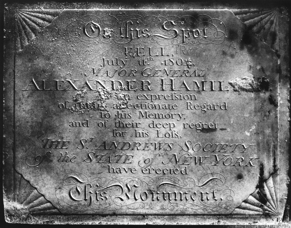 Hamilton Death, 1804. /Nmonument Erected In 1806 At The Spot Alexander Hamilton Was Shot By