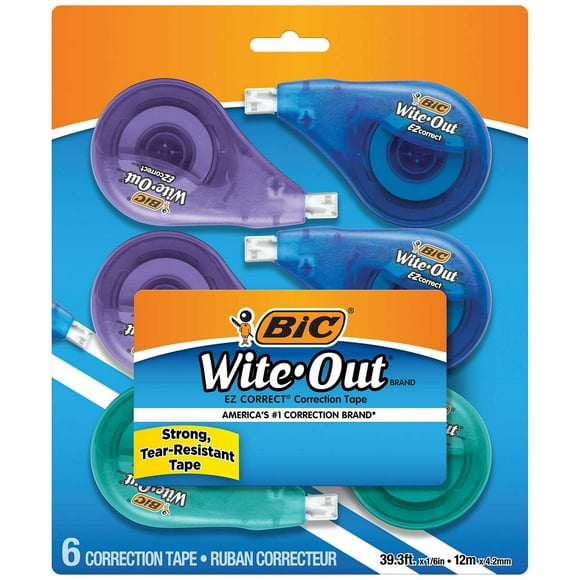BIC Wite-Out Brand EZ Correct Correction Tape, White, 6 Count, Colors may vary