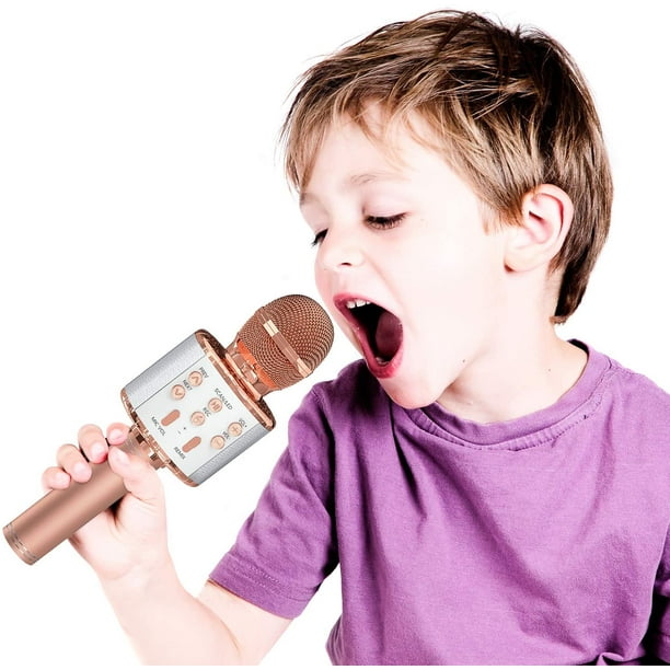 CHO Microphone karaoké (or rose) pour enfants, microphone karaoké Bluetooth  sans fil avec lumières LED, haut-parleur portable avec micro portable,  excellent cadeau pour filles, garçons, adultes de tou 
