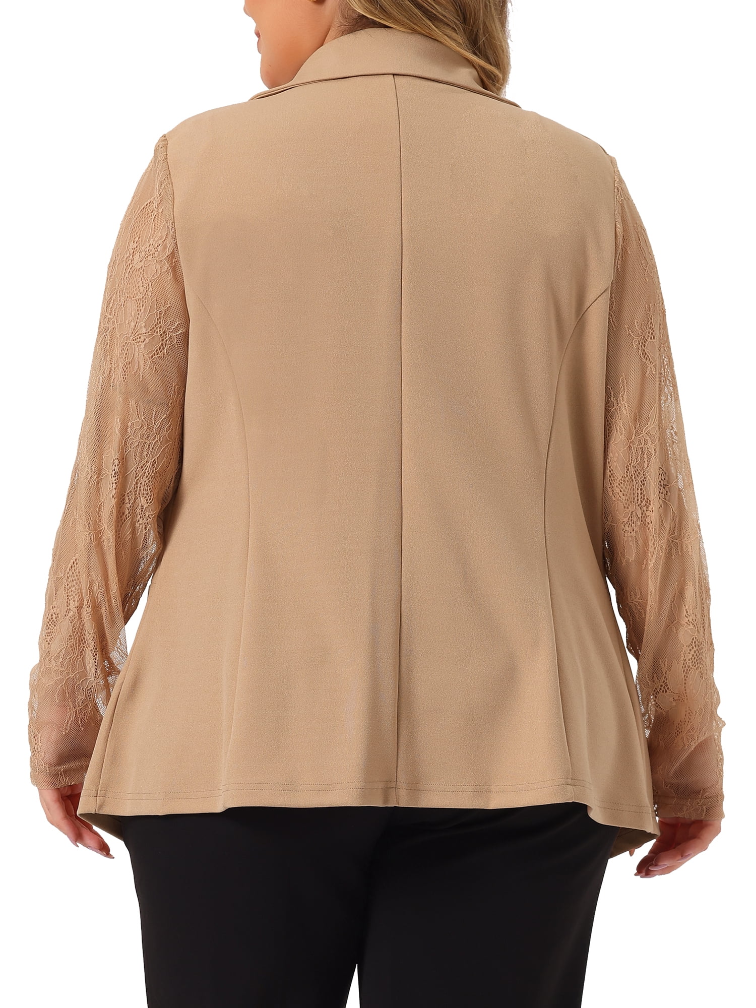 Unique Bargains Women's Plus Size Work Notch Lapel Lace Front Blazers Jackets 4X Khaki