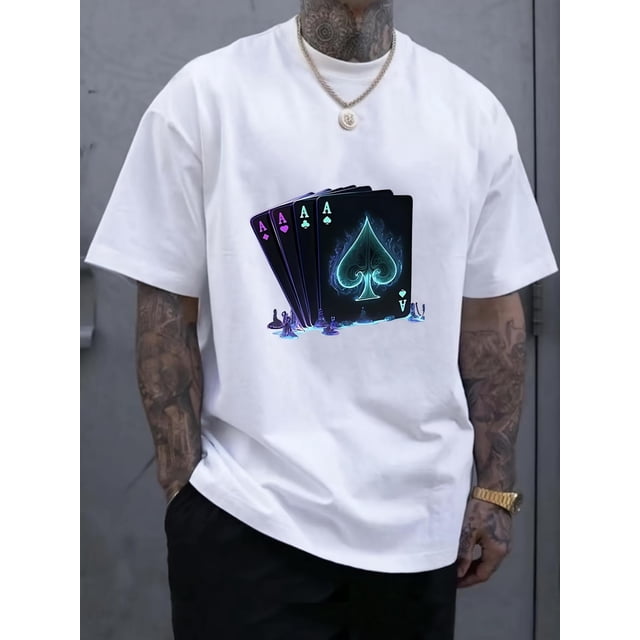 Camiseta para hombre Decoración de Novia de BodaPoker A heart print, men's crew neck short sleeve T-shirt, casual, comfortable, lightweight tops for everyday summer wear Tee For Adult, Men, Women, T