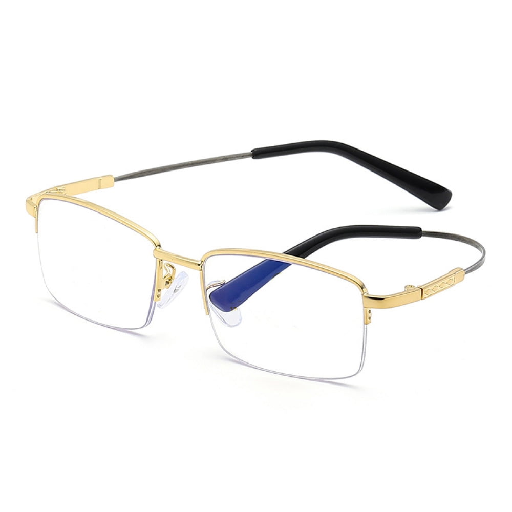 3 Pairs of Super Elastic Memory Ultralight Metal Readers Anti-Blue Light Half Rimless Rectangle Gold Reading Glasses +2.00 for Men