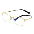 thumbnail image 2 of Super Elastic Memory Ultralight Metal Readers Anti-Blue Light Half Rimless Rectangle Gold Reading Glasses +1.50 for Men, 2 of 5