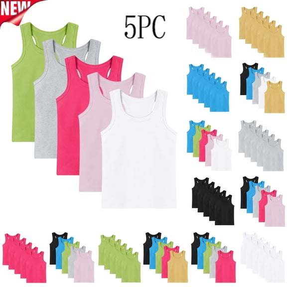 Tqyyweavej 5 Pack Unisex Tank Top Sleeveless Lounge Scoop Neck Undershirts Versatile Solid Color Cotton Tops, Toddler Boys Girls Birthday Gifts 1-13T