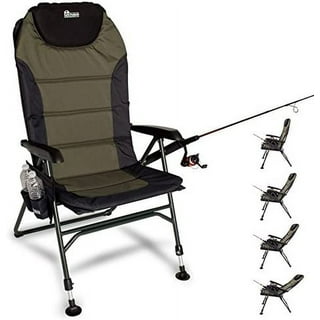 Wilitto 13 Gear Rise Fall 21cm Adjustment Fishing Chair with Backrest Rod Holder Folding Fishing Deck Chair Fisherman Gift Black One size, adult