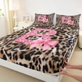 thumbnail image 3 of Homewish Fashion Leopard Print B Full Size Sheets for Women, Princess Ribbon Bowknot Bed Sheets, Brown Pink Cartoon Sheet Sets, Ultra Soft Bedroom Decor, 4pcs, 3 of 7