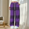 thumbnail image 4 of KyCheLot Warm Pajama Pants for Women Soft Fleece Color Block Elastic High Waist Drawstring Loose Pants with Pockets, 4 of 5