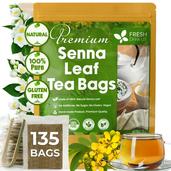 FreshDrinkUS, Premium 135 Senna Leaf Tea Bags, 100% Natural & Pure from Senna Leaves. Loose Leaf Senna Herbal Tea, Made with Natural Material Tea Bags. No Sugar, No Caffeine, No Gluten, Vegan.
