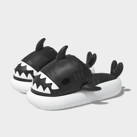 

CoCopeanut Winter Shark Cotton Slippers Women Men Thick Soled Waterproof Warm Fur Slippers Women Cute Couples Indoor House Non-Slip Shoes