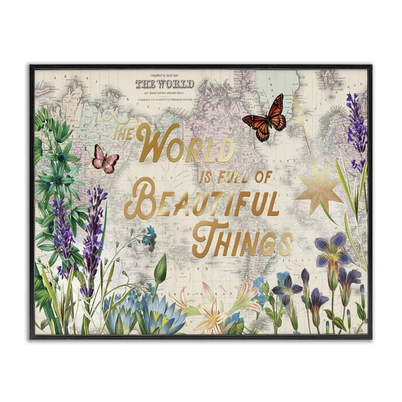 Stupell Industries Eclectic Beautiful Things Floral Map Black Framed Giclee Art, 14 x 11, by Ophelia and Company