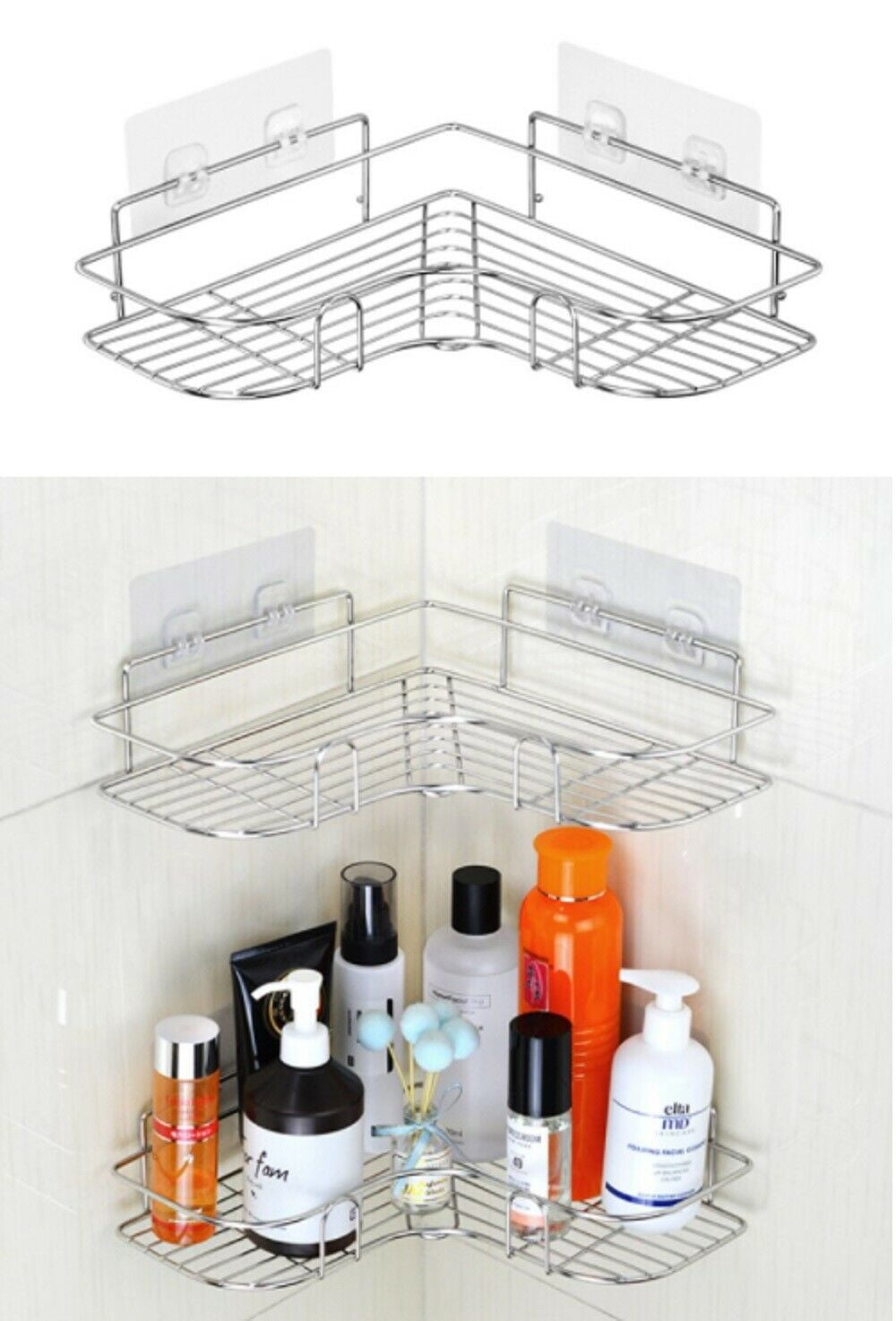 Bathroom Kitchen Shower Caddy Shelf Triangular Wall Corner Rack Organizer Holder 