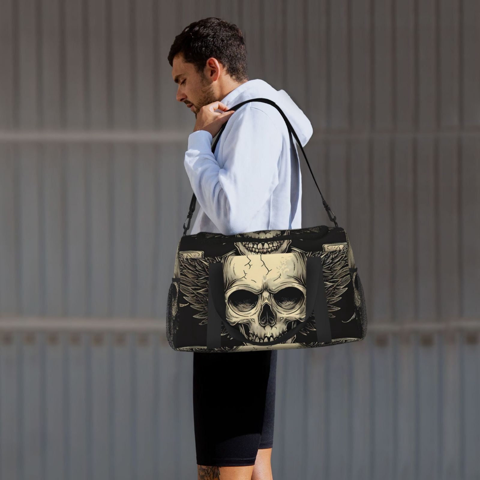 Fuzoiu Gothic Winged Skull Print Travel Duffle Bag,Carry On Tote Bags,Duffel Bag,Sport Gym Bag, Hospital Bag for Labor and Delivery, Overnight Bag,Luggage Bag