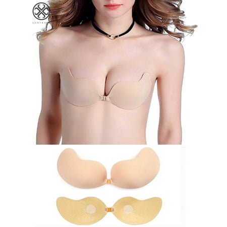 Luxtrada Strapless Sticky Bra Self Adhesive Backless Push Up Bra Reusable Invisible Silicone Bras for Women  Skin D Cup