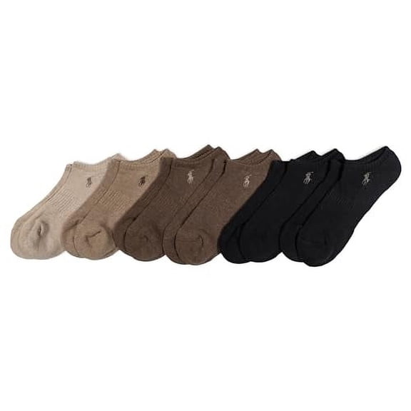 Polo Ralph Lauren Men's Athletic Performance Cotton Low Cut Socks-6 Pair Pack-Breathable Mesh & Sport Moisture Wicking, Brown, 6-12.5