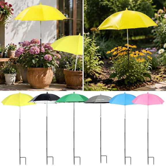 Garden Patio Essential Ground Stake Shade Mini Umbrella Adjustable Length Pole Waterproof Canopy For Potted Flower Vegetable Heat Shield Accessory
