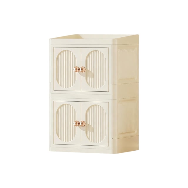 Dvumao Foldable Storage Cabinet with Double Doors, No-Assembly Desktop Organizer for Cosmetics & Stationery, Stackable Plastic Drawer Box