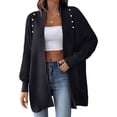 thumbnail image 3 of Women Fall Winter Long Sleeve Cardigan Open Front Solid Color Block Fashion Loose Knit Sweater Black One Size, 3 of 10