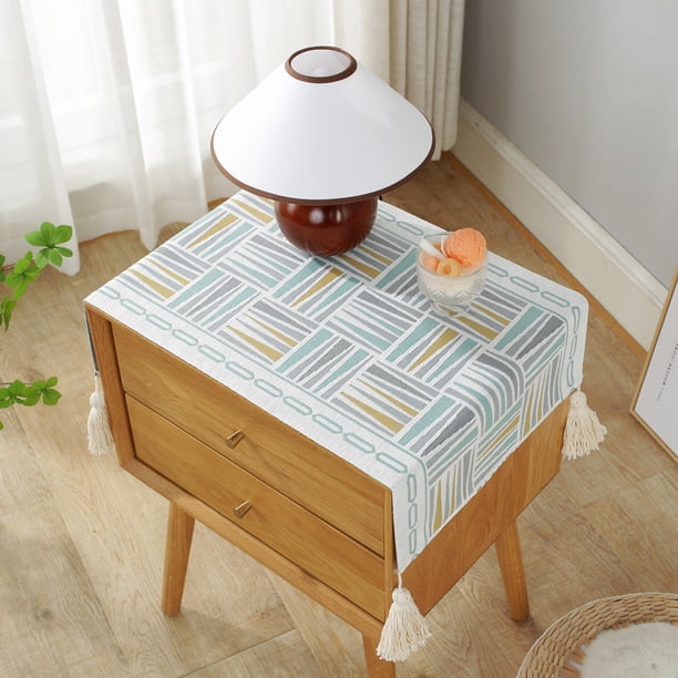 Xiao Hua 1 pieza de tela tejida jacquard de color para mesita de noche, tela para horno microondas y refrigerador, tela a prueba de polvo multifuncional con patrón geométrico 80 * 35 cm (multicolor)