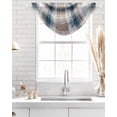 thumbnail image 4 of Waterfall Valances for Windows, Blue Brown Plaid Kitchen Sheer Valance Curtains, Modern Abstract Striped Gingham Checked Rod Pocket Elegant Swag Valances for Living Room Bedroom, 47.2"x38.5", 3 Panel, 4 of 8