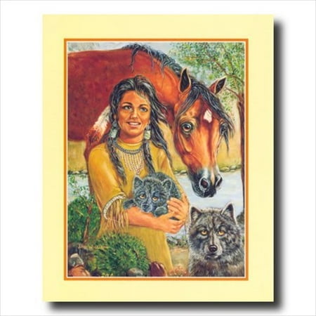Handmade Native American Indian Horse - Native Indian Girl Wolf Horse Wall Picture Art Print