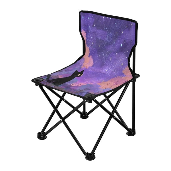 Outdoor Folding Chair 14.46x14.46x22.83 Inches, Camping Folding Chair Easy to Carry Ideal for Outdoor Picnics Camping Park Fishing Black Cat Cute