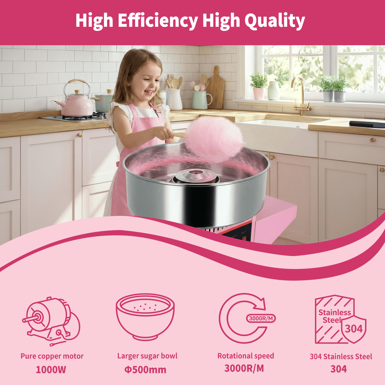 Electric Cotton Candy Machine Cart, Commercial Floss Maker, Cotton Candy Machine with Cover, Suitable for Indoor Celebration, Kids Playdate, Holiday Market