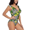 thumbnail image 3 of Disketp Lemons on Striped PrintWomen's Ruffled One Piece Swimsuit V Neck-Large, 3 of 8