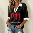 thumbnail image 4 of Bexdxz Polo Shirts for Women Three-Quarter Sleeve Vintage Printed Memorial Never Forget 9/11 25th Polo Shirt V Neck Tops Dark Blue S, 4 of 5