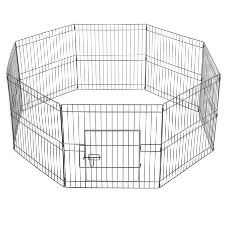 Yaheetech 24  H 8 Panel Foldable Metal Pet Playpen For Puppy Indoor  Outdoor  Black