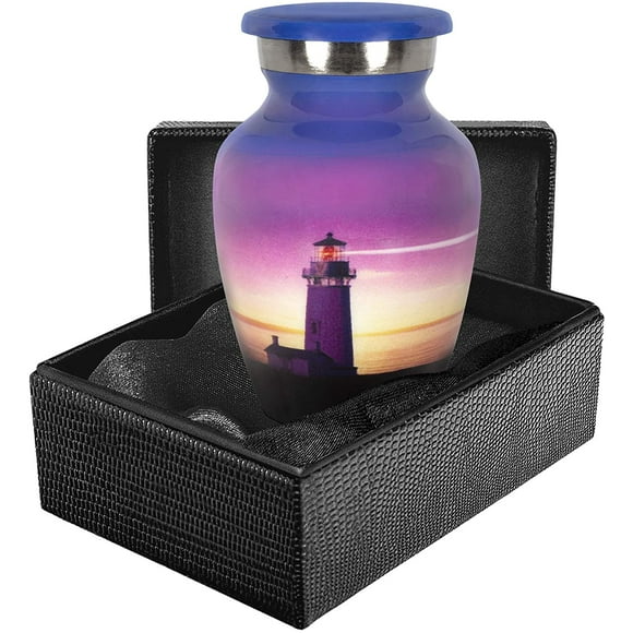 Trupoint Memorials Guiding Light Lighthouse Small Keepsake Urn for Human Ashes - Qnty 1 - Beautiful Keepsake Token Urn to Remember Your Loved One Lost - with Box and Velvet Bag
