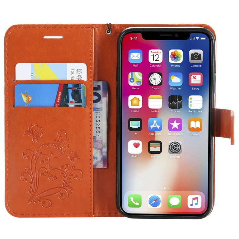iPhone XR Wallet case, Allytech Pretty Retro Embossed Butterfly
