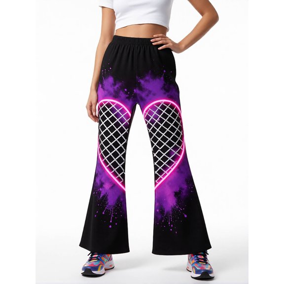 Girls Digital Print Flared Pants, Wide Leg Bell Bottom Trousers for Girls, Casual Slim Fit Kids Bottoms for Spring Summer