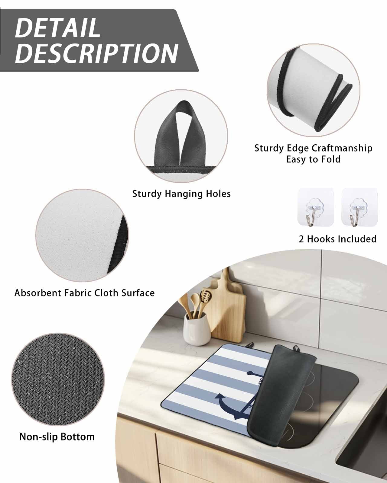 Stove Top Covers for Electric Stove,Blue White Striped Glass Stovetop Cover Protector,Navy Blue Beach Nautical Anchor Ocean Coastal Induction Cooktop Protector Oven Mat for Kitchen Countertop 24"x21"