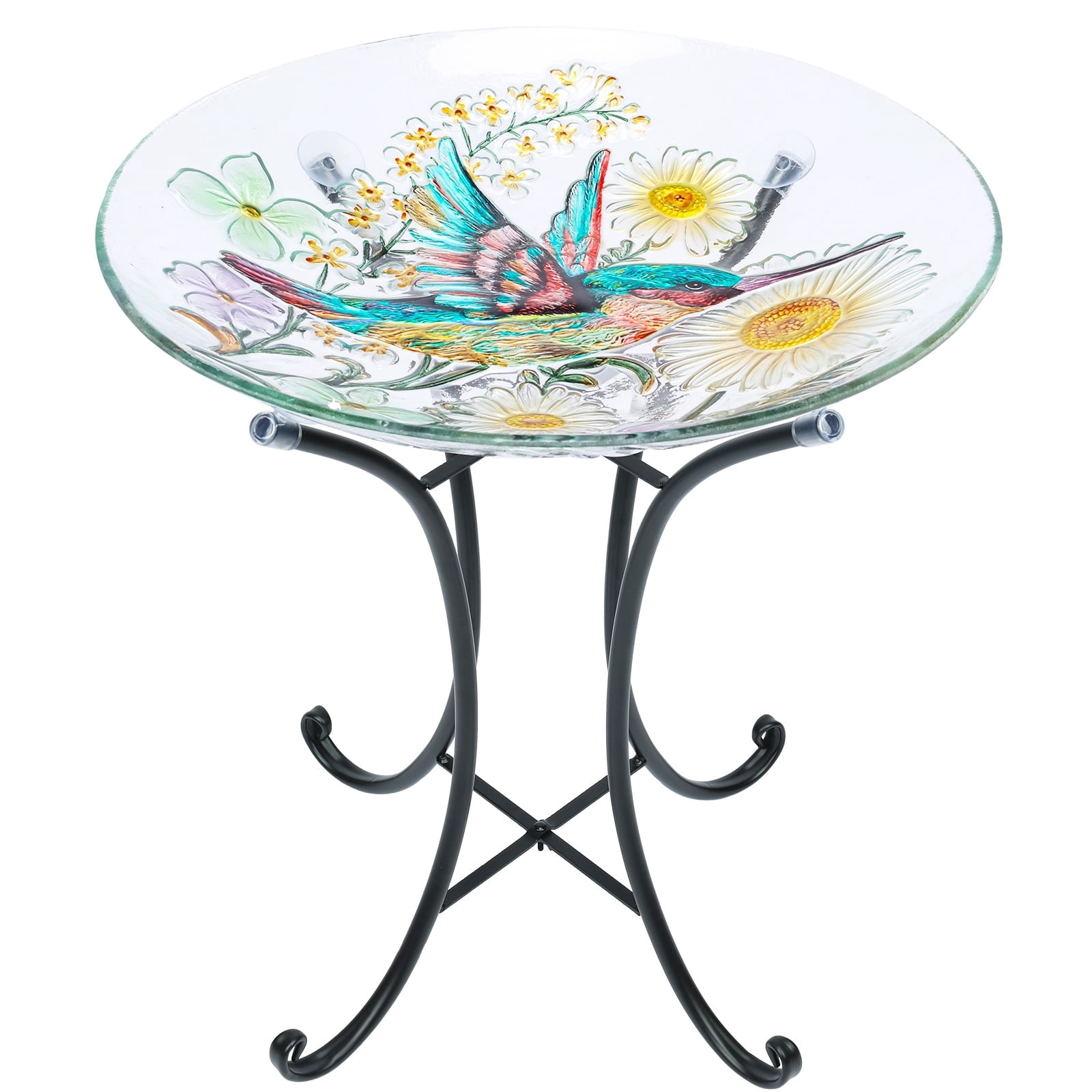 MUMTOP Outdoor Hummingbird Glass Bird Bath with Metal Stand