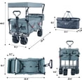 thumbnail image 2 of Large Collapsible Wagon Cart with Removable Canopy, Heavy Duty Folding Beach Wagon with Big Wheels, Adjustment Push Handle&Rear Brakes,Cooler Bag, Utility All-Terrain Wagon for Garden Shopping Camping, 2 of 7