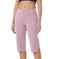 thumbnail image 2 of Frostluinai Yoga Capris for Womens High Waist Straight Leg Pants Stretch Slim Fit Capris Solid Color Gym Trousers Slit Hem Capris with Pocket, 2 of 8